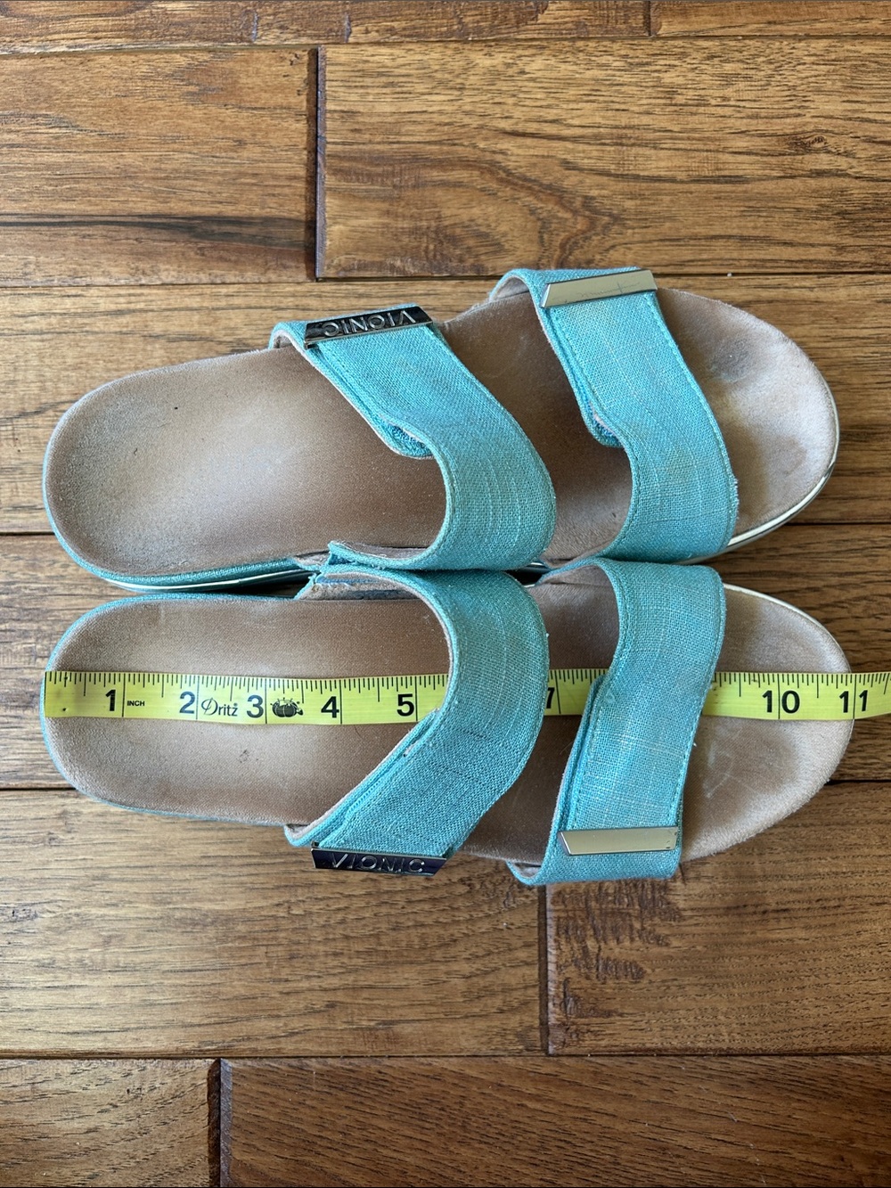 Vionic Brandie Platform Slide Sandals Aqua Linen Orthotic Comfort Size 11 - Picture 8 of 10